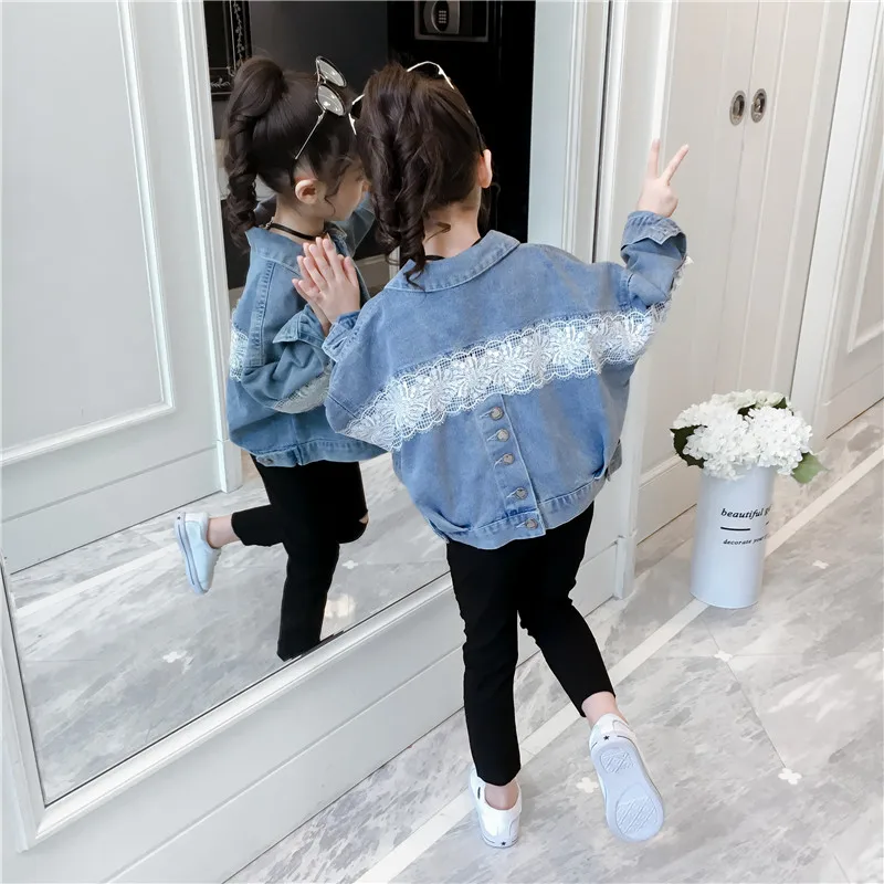 

Kids Jackets for Girls Spring Autumn Baby Denim Jacket lace Outerwear Coats for Teenagers Children Clothing clothes