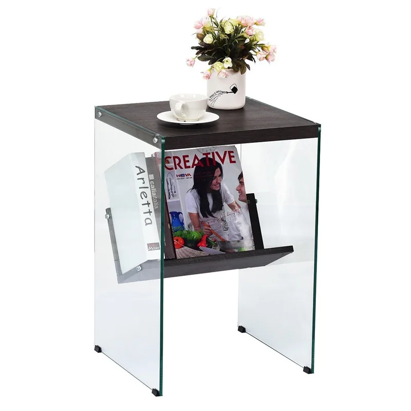 

Modern 2-Tier Soho Tempered Glass Accent Table with Extra Storage High Quality Durable Sturdy L-shaped Design End Table HW59447