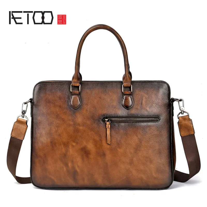 

BJYL Retro business briefcase, tanning leather computer bag, head layer cowhide casual men's Cross bag