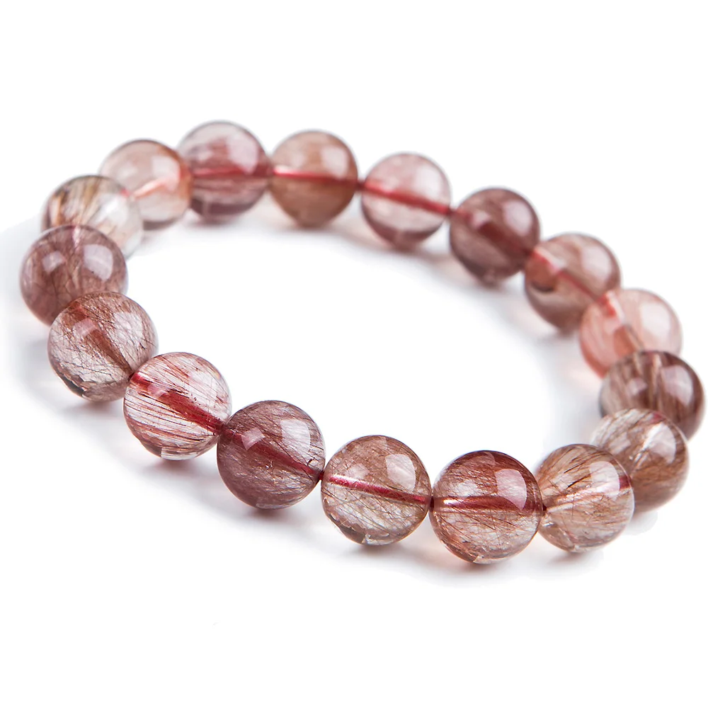 

Natural Red Rutilated Quartz Clear Round Beads Bracelet 12mm Women Men Reiki Stone Jewelry Love Gift Fashion Bracelet AAAAA