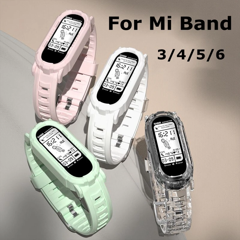 Ремешок силиконовый прозрачный для Xiaomi Mi Band 6 5 4 3 сменный Браслет розового и