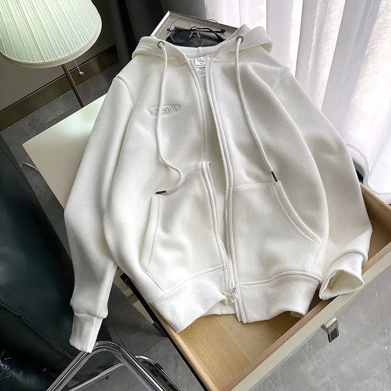 CGC Winter Oversize Zip Up Hoodies Women 2022 Harajuku Hooded Sweatshirts Female Warm Plus Velvet Hoodies Jacket Casual Tops