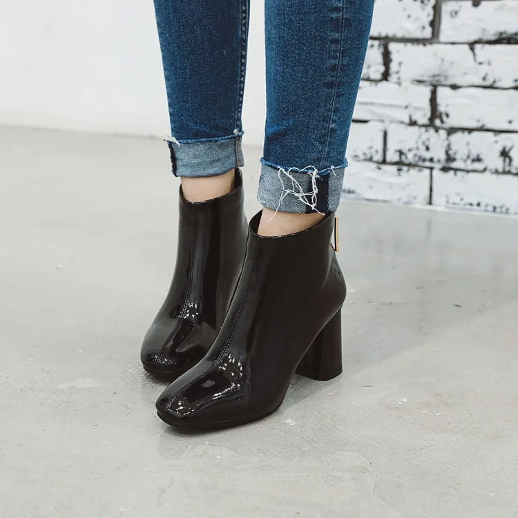 

Big Size 9 10 11 12 boots women shoes ankle boots for women ladies boots shoes woman winter Rear zipper square head bright side
