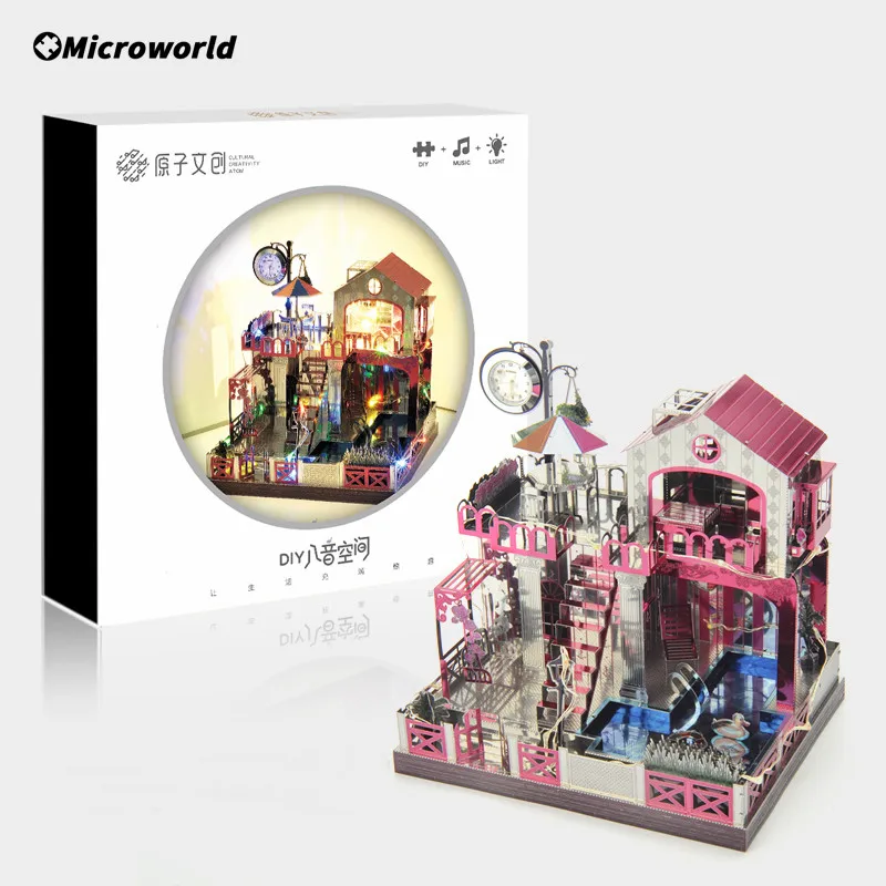 Microworld 3D Metal Theme Rotating Music Box Puzzle Models Kits DIY Laser Cutting Jigsaw Educational Toys Gifts For Girls Adult