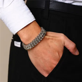

ZORCVENS Punk 12.5mm Wave Link Chain Bracelets for Men silver color Stainless Steel Never Fade Wristband Rock Cool Male Pulseira