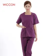 Короткий рукав круглый вырез Женский медицинский раздельный Костюм Униформа Медицинская Лаборатория пальто больница доктор тонкий пальто+ брюки наборы