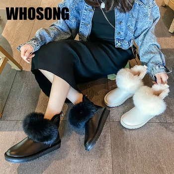 

Women Snow Boots Ladies Fur Shoes Woman Black Ankle Boots Female Warm Brand Boots Girls Platform Botas Soft Fashion Flats New