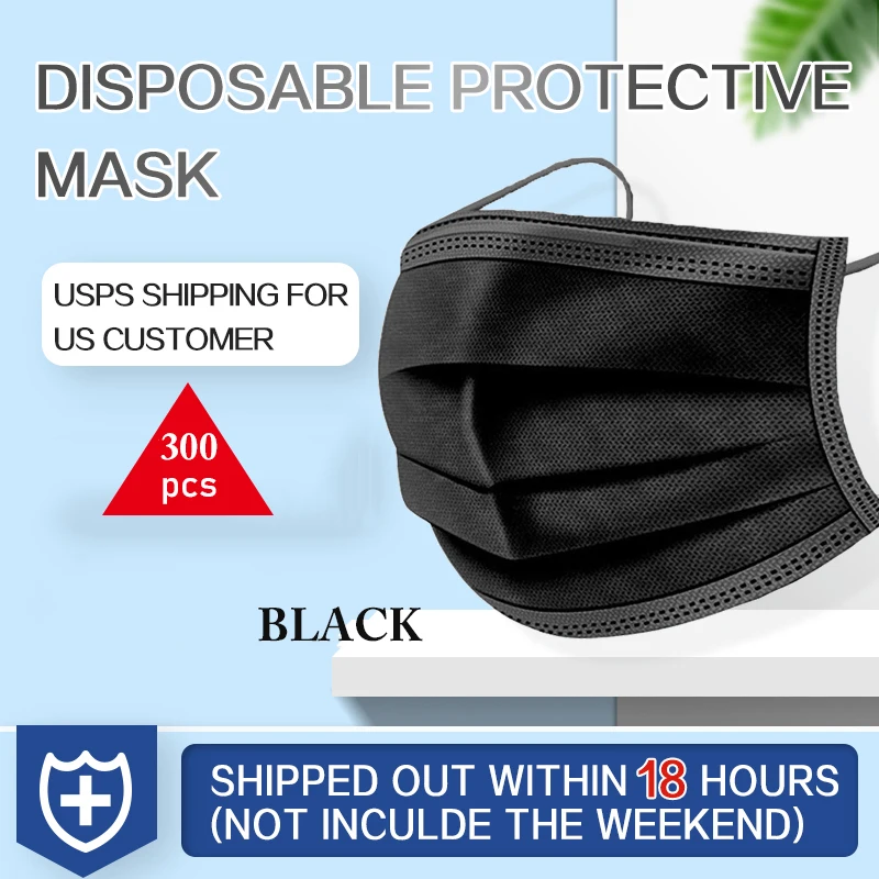 

300PCS YIGANERJING US Ship Within 24h Dropshipping Personal Disposable BLACK Face Mask Mouth Cover One-time medical mask