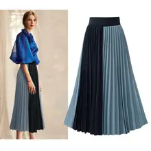 HiMISS Женская плиссированная юбка размера плюс комбинированная цветная эластичная талия весна лето средняя длинная юбка