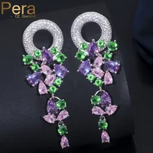 Pera, высокое качество, в богемном стиле, CZ ювелирные изделия, большие, цветные, круглые, с кубическим цирконием, длинные висячие серьги для женщин, вечерние, подарок E317