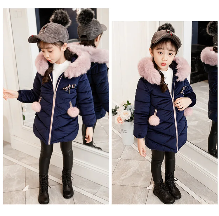 Новая детская одежда зимняя куртка для девочек, Утепленное зимнее пальто для девочек велюровые зимние куртки с капюшоном для девочек верхняя одежда От 3 до 14 лет