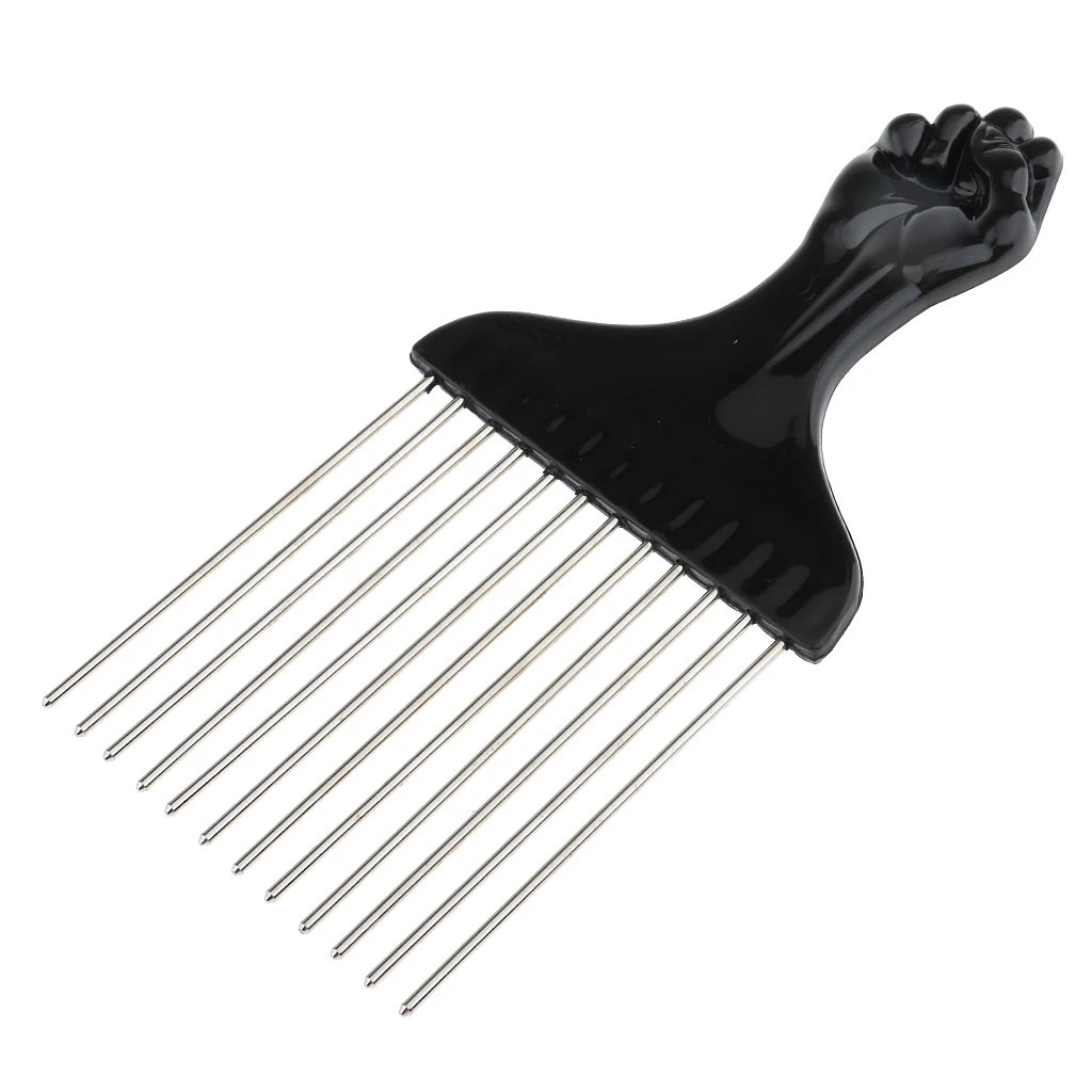 Black Fist Afro Pick Metal Wide Teeth Hair Comb For Volumizing Hair Styling Anti-static Comb Brush Detangling Comb