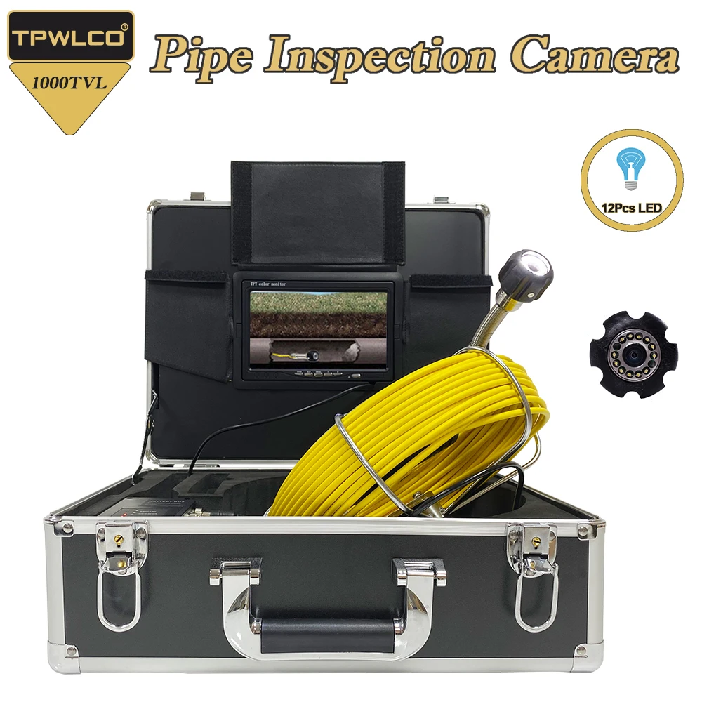 

7inch LCD Drain Sewer Pipeline Industrial Endoscope System DVR 23mm Waterproof 1000TVL Pipe Inspection Camera 20-50m Cable