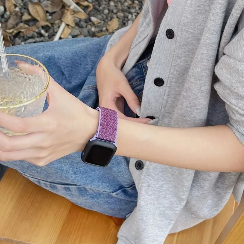 Nylon Strap for Apple Watch Band Ultra2-1 49mm 41mm 45 mm 38/42 Bohemian Elastic Bracelet iWatch Series 9 8 7 6 5 4 3 Se 40/44mm
