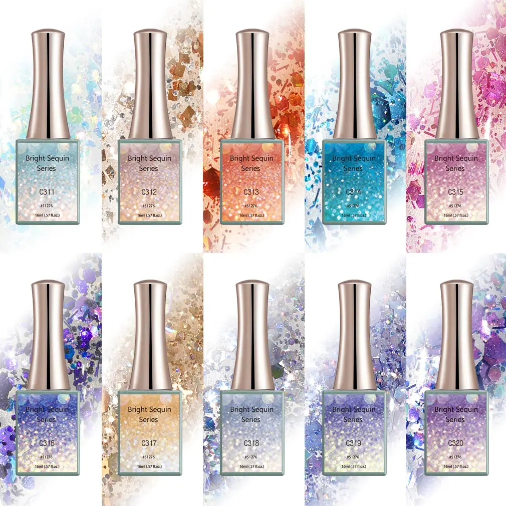 Canni New 16ml UV Nail Gel Polish Bright Sequin Series C311-C320 Glitter Salon NailArt Manicure Varnish Enamel Lacquer 3