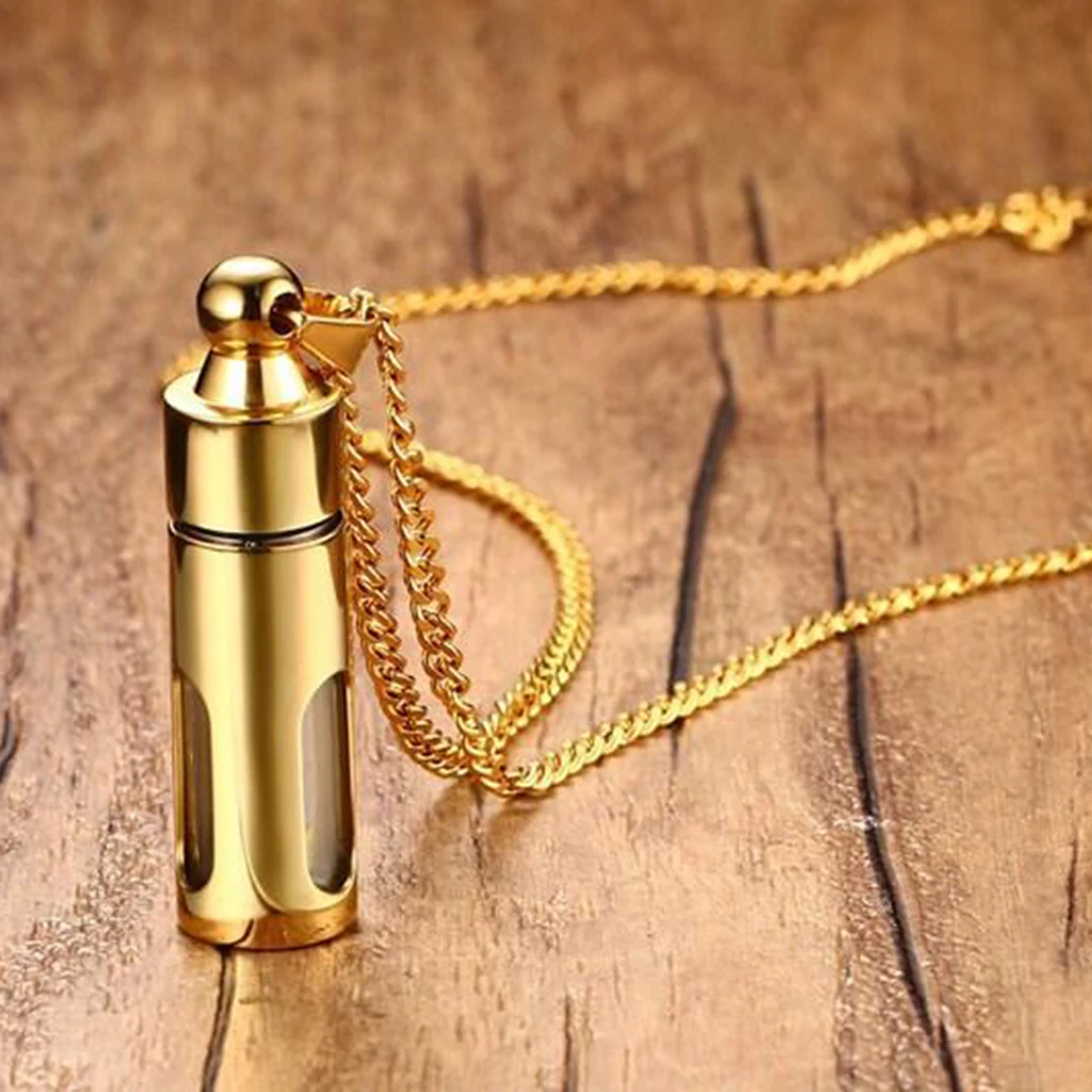 48mm Steel Glass Tube Urn Pendant Necklace for Ashes Hair Ash Holder Casket