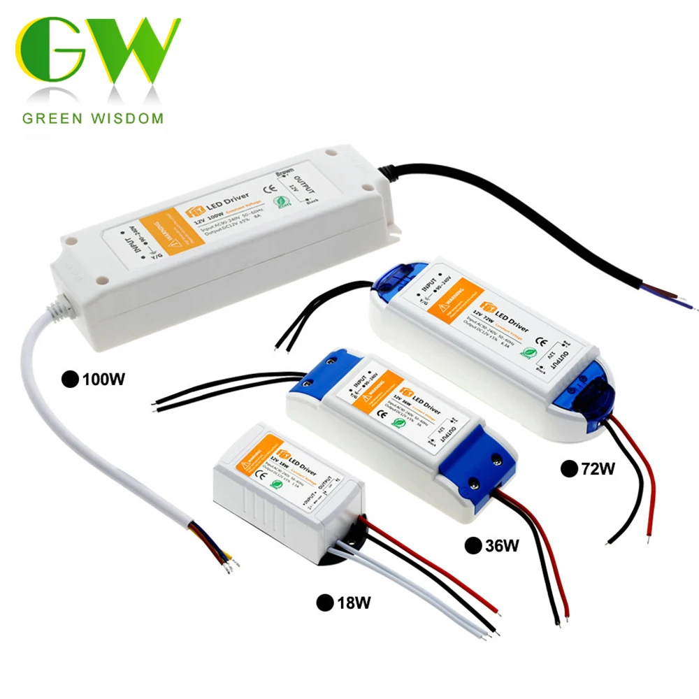 DC12V 18 W 36 W 72 W 100 W Трансформаторы освещения высокое качество светодиодный драйвер для Светодиодные ленты Питание