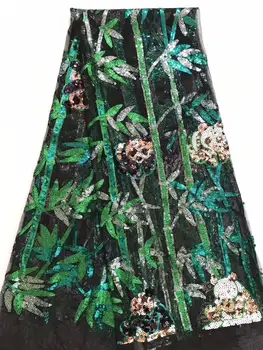 

2019 African lace fabrics army green 3d flowers tulle lace fabric with sequins Fashion appliques net lace for dress