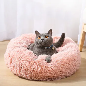 

Dog bed cat bed Long Plush Soft Pet Bed Kennel Round Winter Warm Sleeping Bag Puppy Cushion Mat Portable Cat Supplies