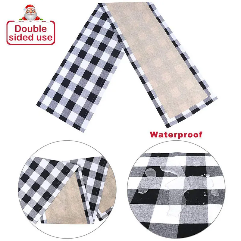 1pc De Noel Table Decorations Cotton Linen Black Red Grid Tablecloth Christmas Home Dinner Party Ornament New Year