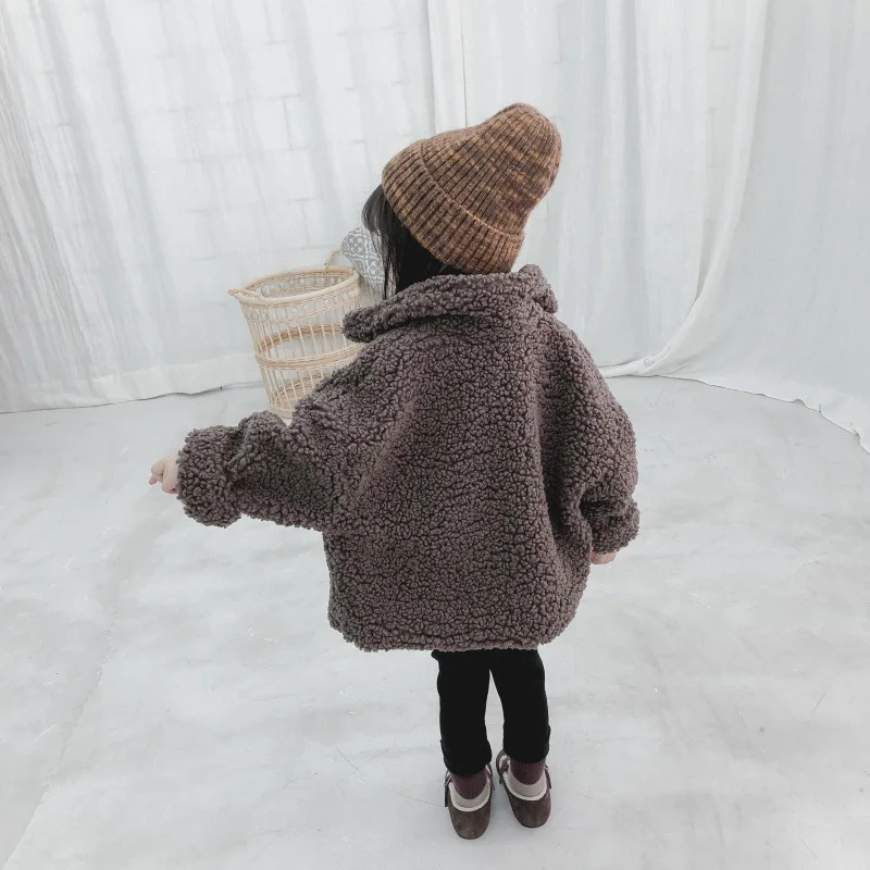 Kids Boys and Girls Plush Fleece Thickened Coat Children Winter Clothing Winter Toddler Girls Lambs Wool Warm Cotton Jacket