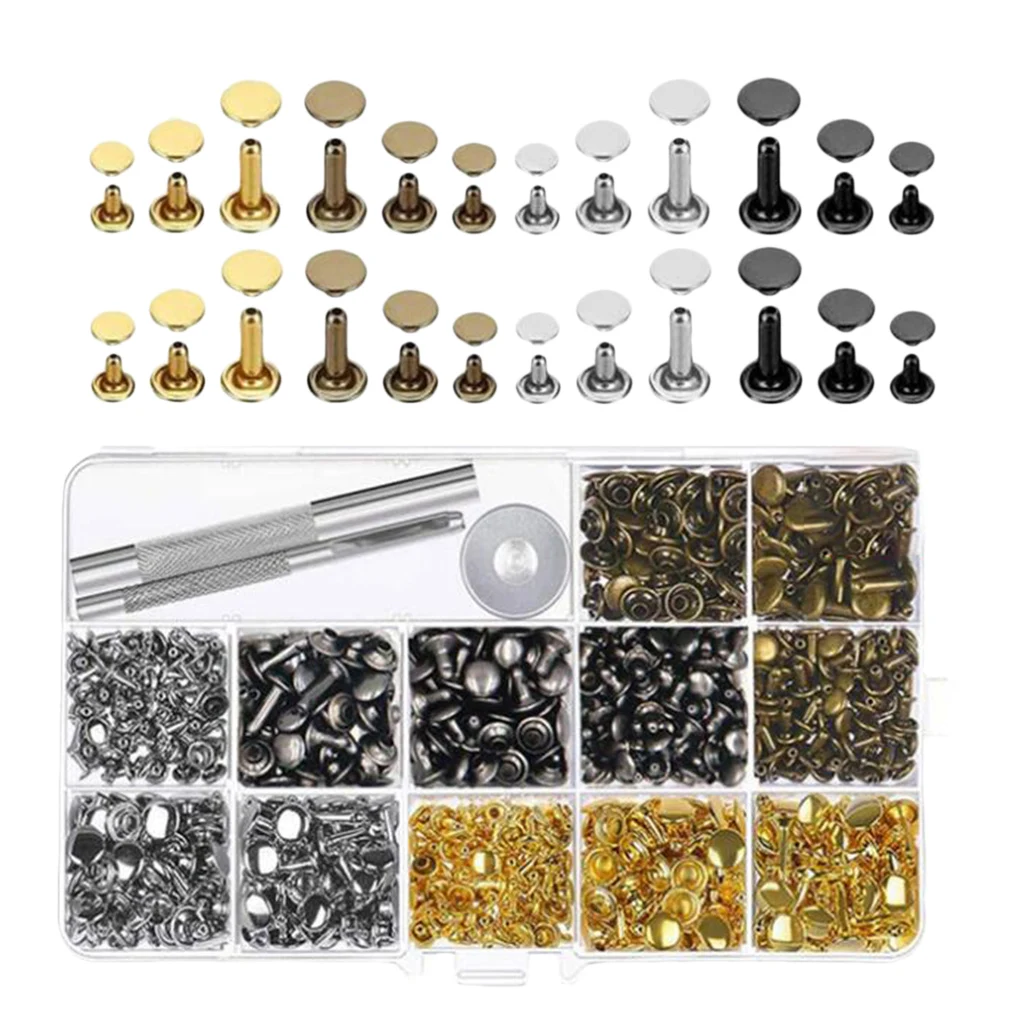 480 Sets Leather Rivets Double Cap Rivet Buttons Tool Kit for DIY in