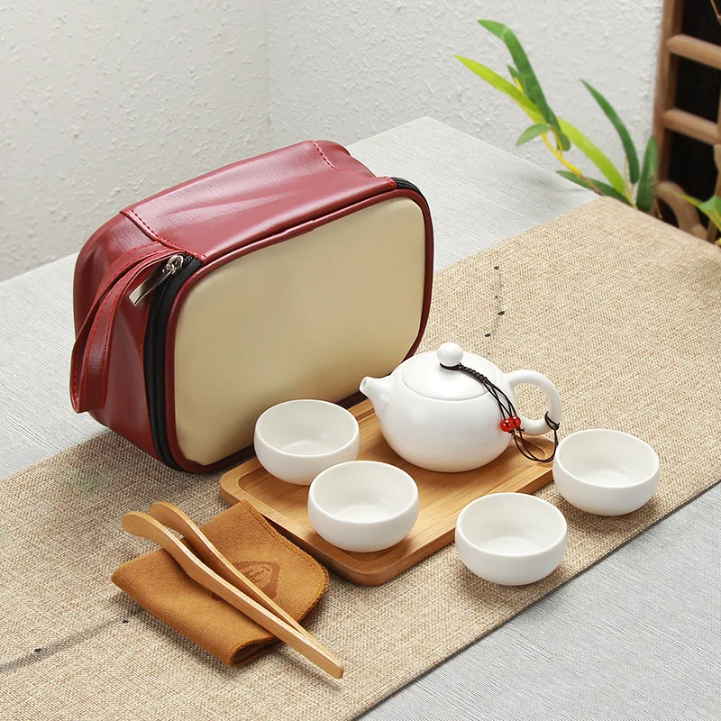 

HOT Portable Ceramic Teacup Set Vintage Kungfu Tea Mug Pot Tray with Storage Bag for Travel NDS66