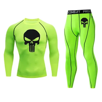 

Punisher Thermal underwear Set Long johns Mens Skull MMA T-shirt tactical underwear 2 Piece suit Compression Brand Male Clothing