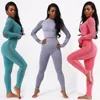 2 Pcs Seamless Yoga Set Women Fitness Clothes Sportswear Woman Gym  Cutout Leggings+Long Sleeves Shirts Sports Suits Workout Set