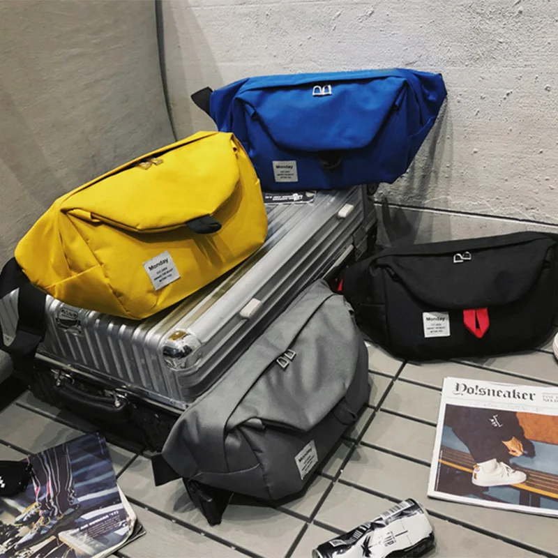 Summer Street Fanny Pack for Men Hip Hop Streetwear Chest Bag Large Capacity Travel Banana Bag Crossbody Oxford Cloth Bum Pack