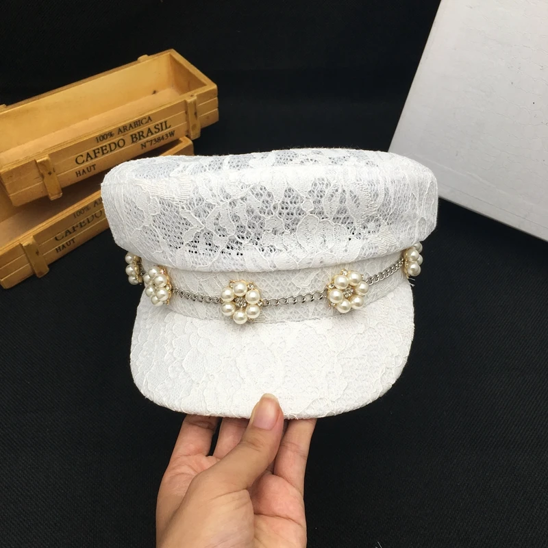 Ms han edition fashion lace summer hollow-out newsboy cap travel leisure sweet flowers octagonal cap Europe and the United State
