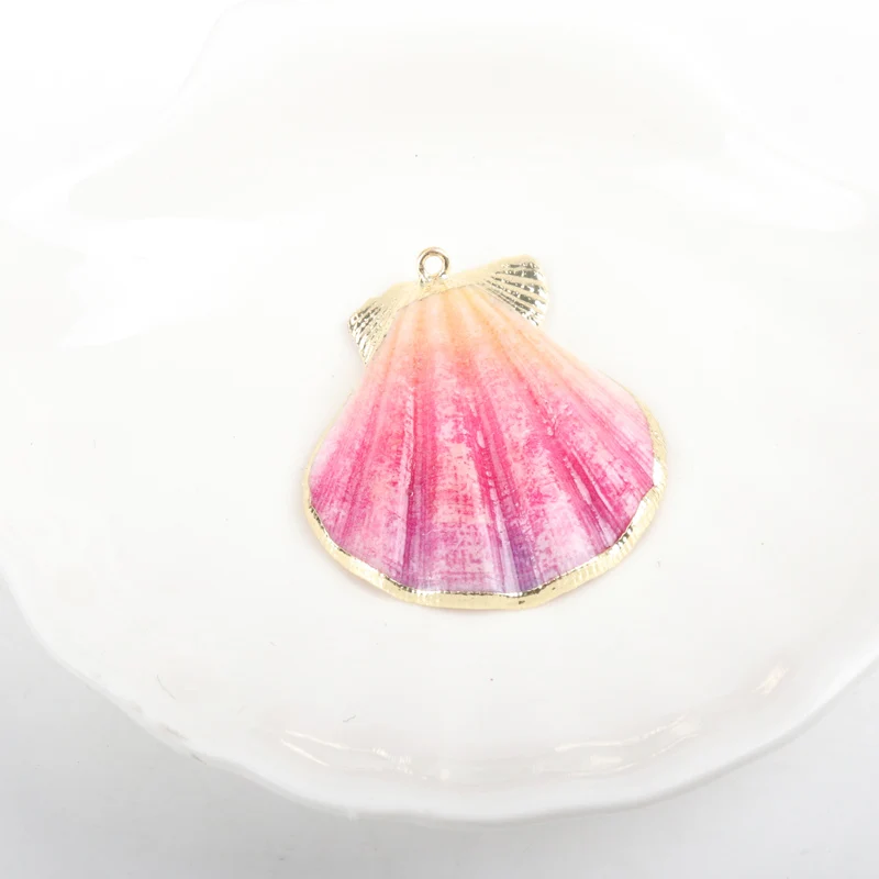 Gold Plated Natural Sector White Colorful Sea Shells for DIY handmade charms Jewelry Craft Decoration 5pcs