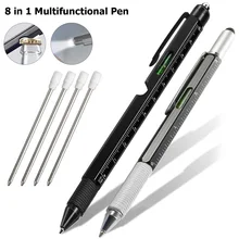 

2 pcs 8 in1 Multifunction Ballpoint Pen with 4pcs Refills Tool Pen Screwdriver Touch Screen Stylus Spirit Level office pens