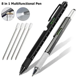 Stylo à bille multifonction 8 en 1 avec 4 recharges, 2 pièces, tournevis, écran tactile, stylet, stylos de bureau 