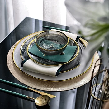 Teal Modern Luxury European Creative Round Glass Tableware Set 1