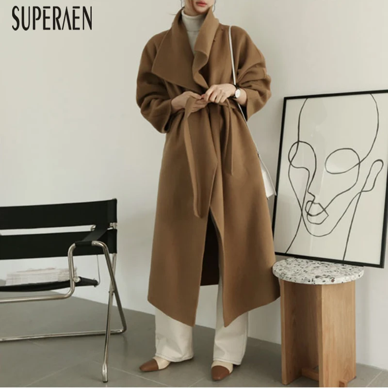 SuperAen зима Новая модная женская шерстяная куртка Корейская стиль Дикие повседневные женские шерстяные пальто однотонная женская одежда