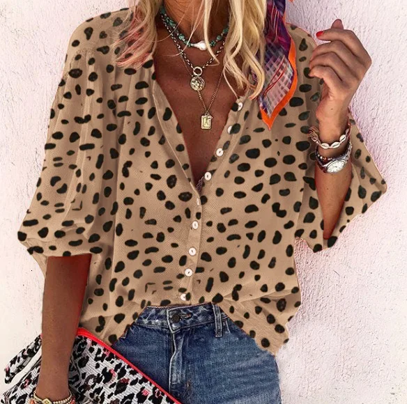  Women Leopard Tops And Blouses Shirts Long Sleeve Print Vintage Plus Size White Ladies Tops Elegant