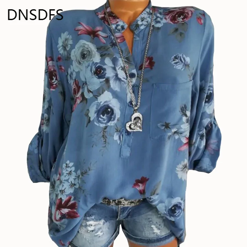 Shirts Chiffon Plus-Size Blouses Long-Sleeve Women Summer 5XL Print Top Autumn V-Neck