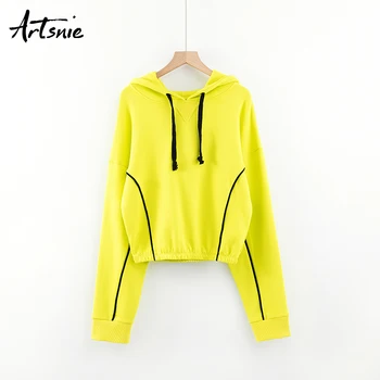 

Artsnie streetwear casual striped women sweatshirt winter 2019 crop oversized hoodies knitted long sleeve cropped sweatshirts