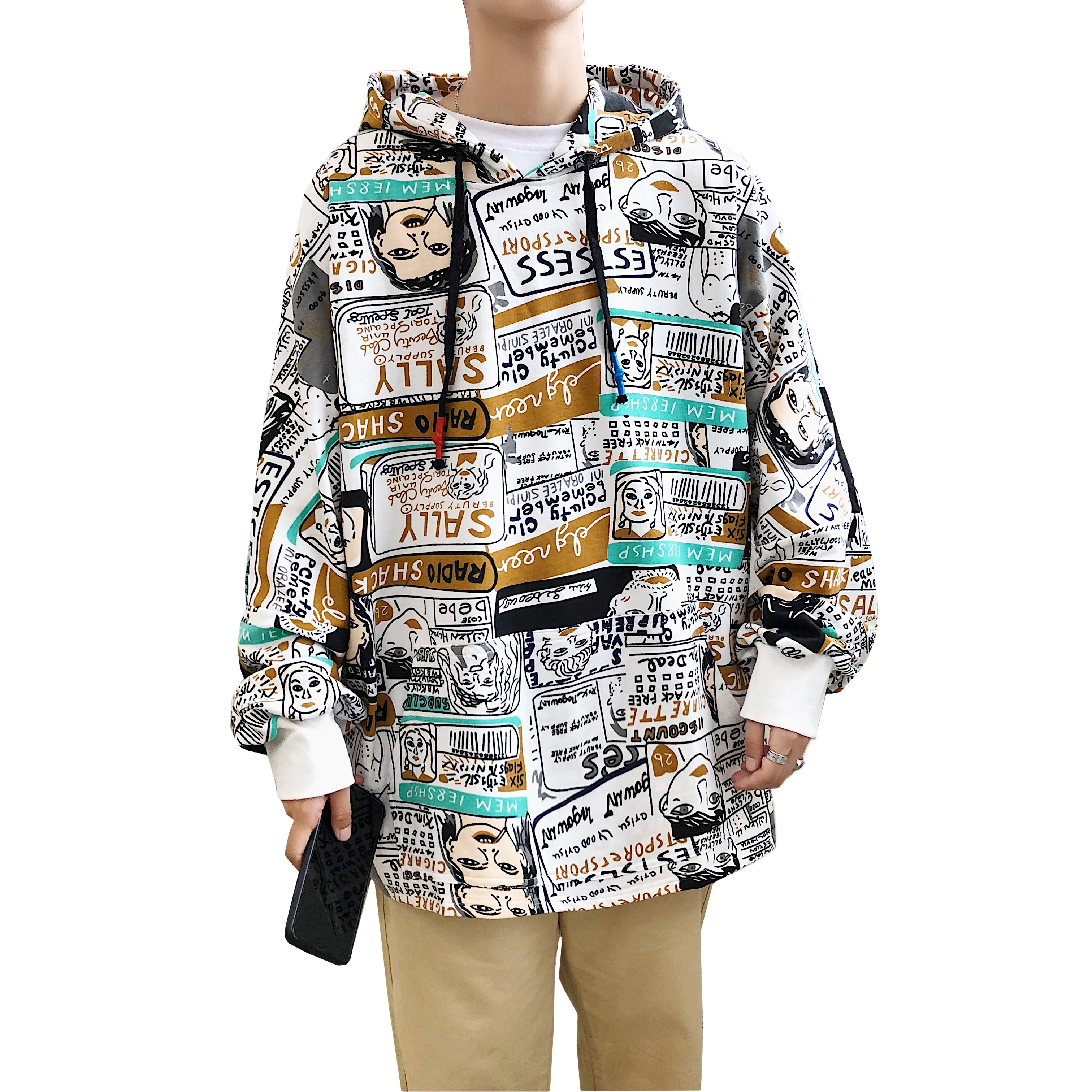 Корейские мужские толстовки с капюшоном больших размеров в стиле хип хоп уличная