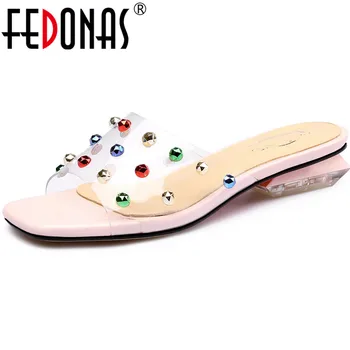 

FEDONAS New Metal Rivets Concise 2020 Summer Sandals For Women Peep Toe Thick Heels Pumps Casual Office Lady Sweet Shoes Woman