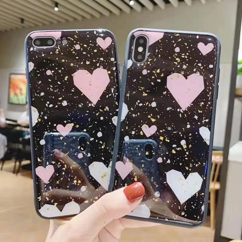 

case for iPhone 11 XR 7 8 11 Pro Max X XS Max Plus 6 6s cover Gold Foil Love heart