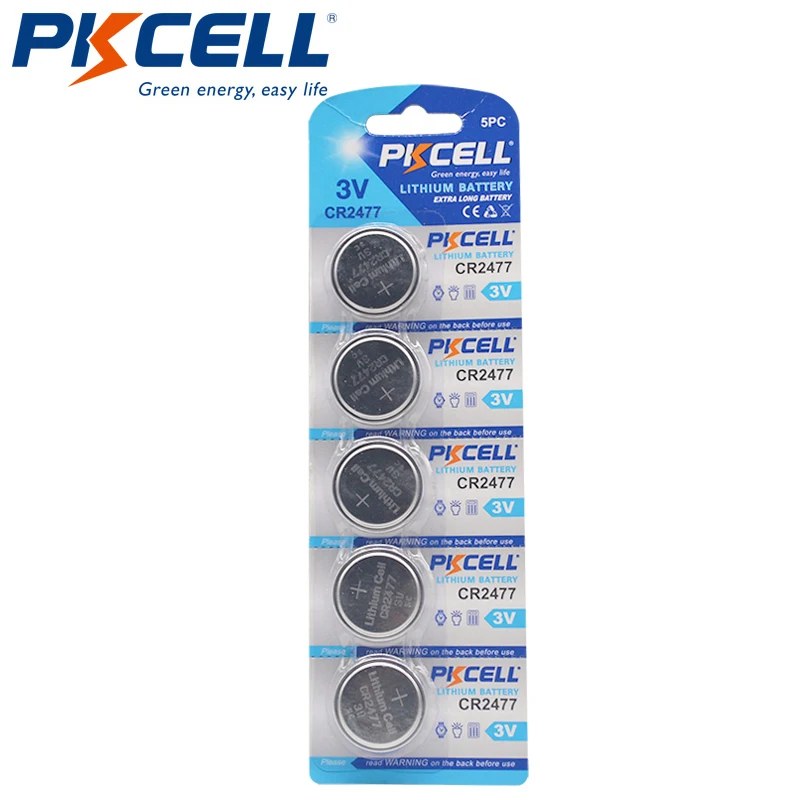5 шт. PKCELL CR2477 Кнопка Литиевые батареи cr2477 ККМ 2477 DL2477 3V 1000mAh для часы калькулятор