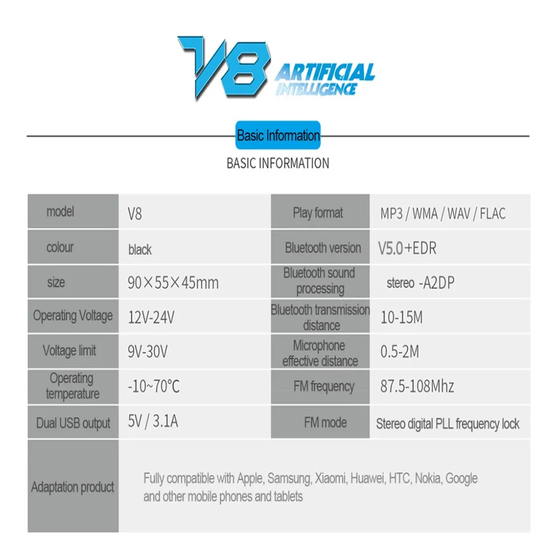 V8 Bluetooth FM передатчик Bluetooth адаптер авто радио передатчик, 2-Порты и разъёмы USB Ladeger? t mit QC3.0