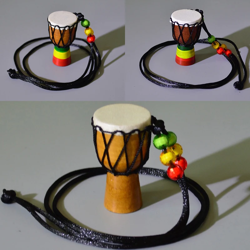 Этническое ожерелье с кулоном Африканский барабан древесина классический мини