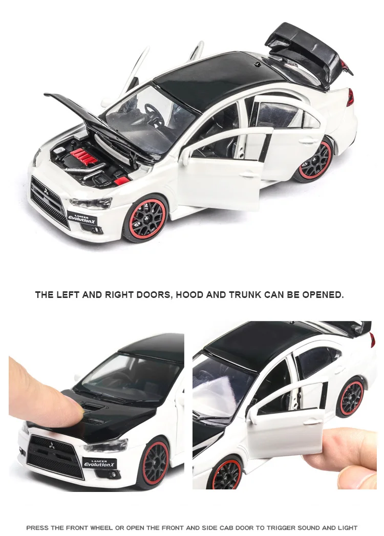 Горячая масштаб 1:32 колеса Lancer Evolution X металлическая модель с светильник и звук литья под давлением Mitsubishi спортивный автомобиль вытяните назад игрушки коллекция