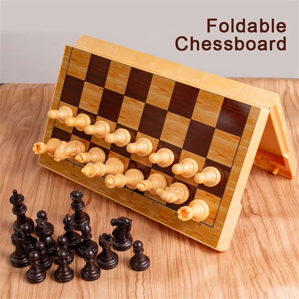 

2019 New Chess Portable Travel Chess Set Plastic Chess Game Magnetic Chess Pieces Folding Chessboard as Gift Toy BSTFAMLY I66