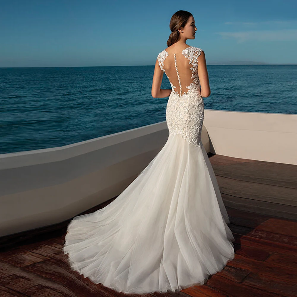 Robe de Mariee/свадебное платье с открытыми плечами с юбкой-годе,, с аппликацией из тюля, роскошное, Vestidos de Novia, милое, Trouwjurk, свадебное платье