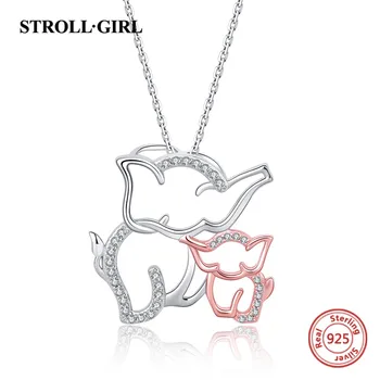 

StrollGirl 925 Sterling Silver Hollow Mom and Son Elephant chain Clear Zircon Animal necklace for Women fashion Jewelry Gifts