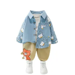 Roupas de primavera para meninas e meninos, jaqueta de algodão com duas partes, fantasia casual fashion para crianças, agasalhos esportivos de outono